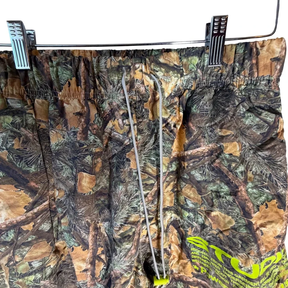 STUDIO Powered by Supervsn Mens Camo Nylon Track Pants Joggers Neon Green Logo M